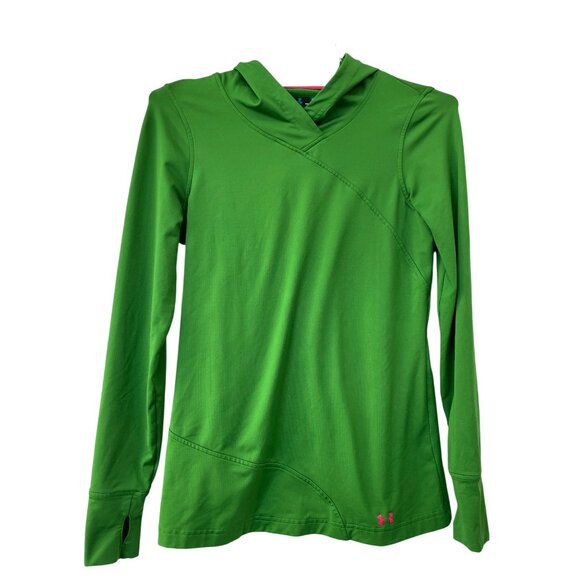 Under Armour Hoodie Size Medium Fitted Long Sleeve Pullover Green Athleisure Gym - Picture 1 of 6